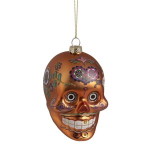 Northlight 4-in Orange "Day of the Dead" Glass Skull Ornament