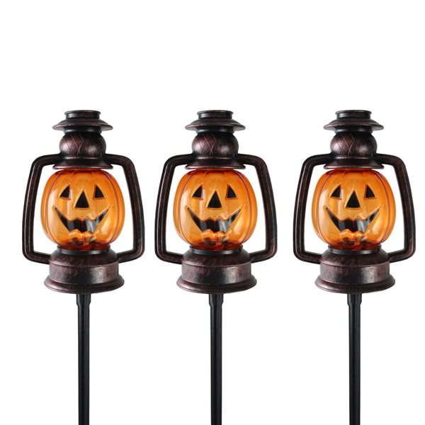 Northlight 16.75-in Orange Flickering Halloween Jack O' Lantern Pathway Markers - 3/Pack