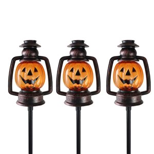 Northlight 16.75-in Orange Flickering Halloween Jack O' Lantern Pathway Markers - 3/Pack