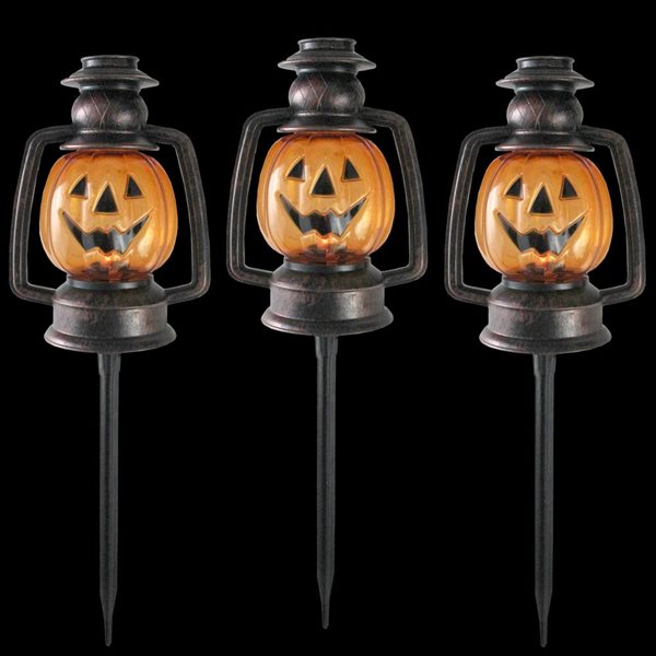 Northlight 16.75-in Orange Flickering Halloween Jack O' Lantern Pathway Markers - 3/Pack