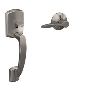 Schlage Greenwich Front Entry Exterior Door Handleset and Delfayo Lever Right Handed Set Rated AAA - Satin Nickel