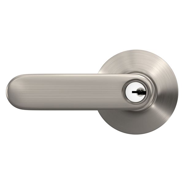 Poignée de porte extérieure bec-de-cane Davlin de Schlage à clé classée AAA, satin nickel