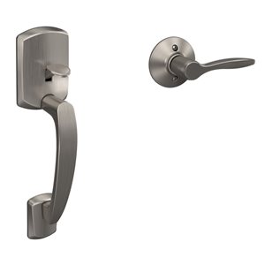 Schlage Greenwich Front Entry Exterior Door Handleset and Delfayo Lever Left Handed Rated AAA - Satin Nickel