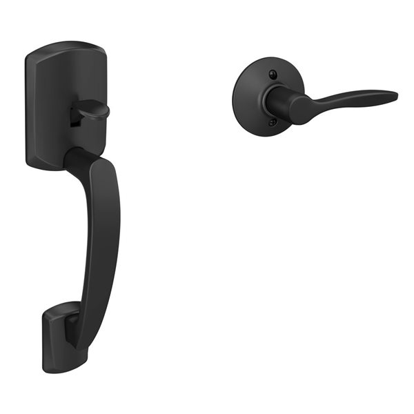 Schlage Greenwich Front Entry Exterior Door Handleset and Delfayo Lever Left Handed Rated AAA - Matte Black