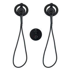 akuaplus® Round Black 4-Way Diverter Thermostatic Shower Valve Set w/ 2 Magnetic Hand Showers/Showerheads