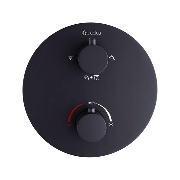 Robinet de bain-douche thermostatique à inverseur 4 voies noir rond akuaplus(MD), pomme de douche/douche à main et bec