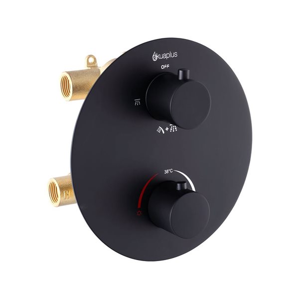 Robinet de bain-douche thermostatique à inverseur 4 voies noir rond akuaplus(MD), pomme de douche/douche à main et bec