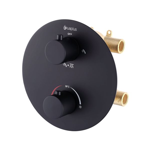 Robinet de bain-douche thermostatique à inverseur 4 voies noir rond akuaplus(MD), pomme de douche/douche à main et bec