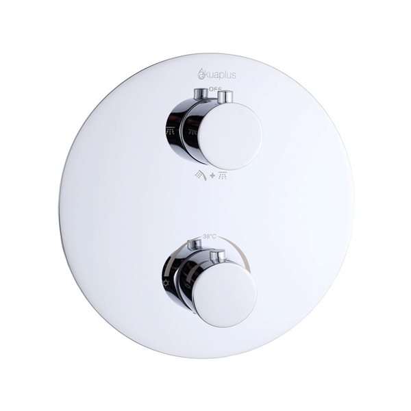 Robinetterie de douche thermostatique à inverseur 4 voies chrome rond akuaplus(MD), 2 pommes de douche à 8 jets rondes