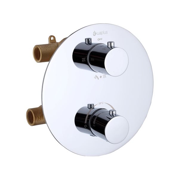 Robinetterie de douche thermostatique à inverseur 4 voies chrome rond akuaplus(MD), 2 pommes de douche à 8 jets rondes