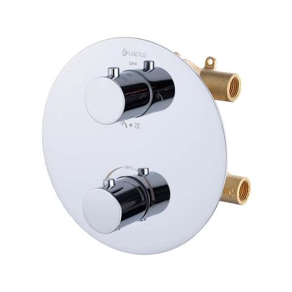 Robinetterie de douche thermostatique à inverseur 4 voies chrome rond akuaplus(MD), 2 pommes de douche à 8 jets rondes