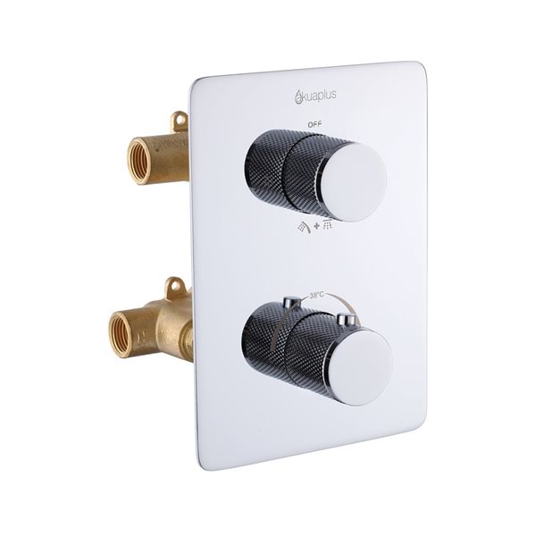 Robinet bain-douche thermostatique 3 voies carré chrome akuaplus(MD), douche à main aimantée/tête de douche rondes, bec