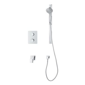 Robinet de bain-douche thermostatique 3 fonctions carré chrome akuaplus(MD), douchette ronde à 10 jets sur mât et bec