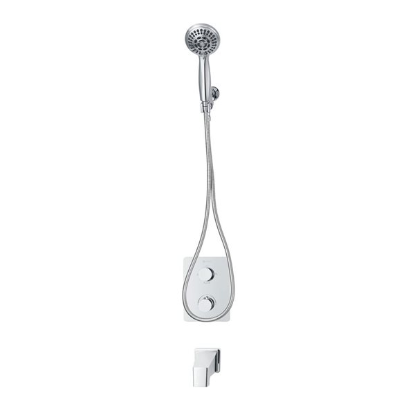 Robinet de bain-douche thermostatique à inverseur 3 voies chrome carré akuaplus(MD), douche à main ronde 5 jets et bec