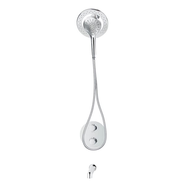 Robinet de bain-douche thermostatique 4 voies rond chrome akuaplus(MD) avec douche à main aimantée/tête de douche, bec