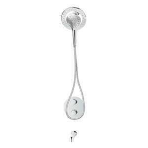 akuaplus® Round Chrome 4-Way Diverter Thermostatic Bath Shower Valve Set w/ Magnetic Hand Shower/Showerhead and Spout