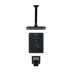 akuaplus® Square Black 3-Function Thermostatic Bath Shower Valve Set w/ Ceiling Mount Shower Head and Spout