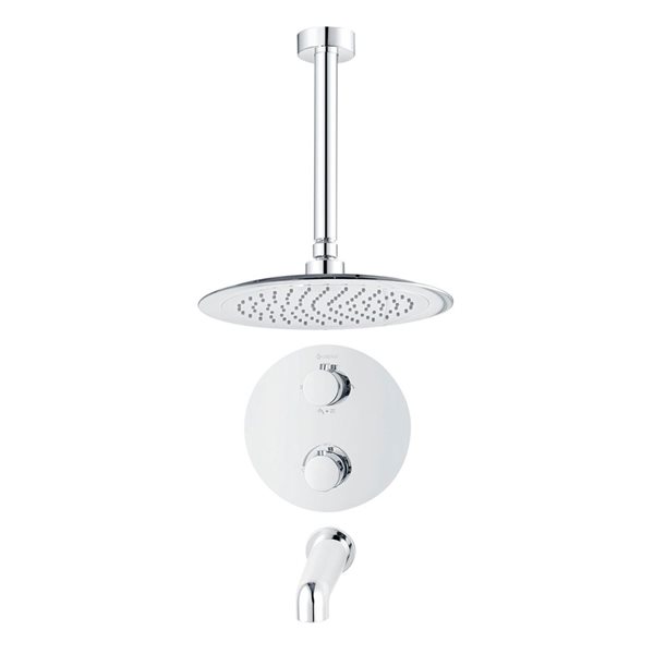 akuaplus® Round Chrome 4-Way Diverter Thermostatic Bath Shower Valve Set w/ Showerhead and Spout