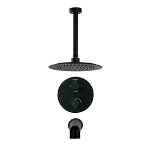 Robinet de bain-douche thermostatique inverseur 4 voies noire ronde akuaplus(MD), tête ronde sur plafond et bec