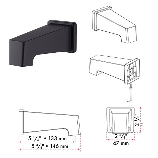 akuaplus® Square Black 3-Function Thermostatic Bath Shower Valve Set w/ Square Showerhead and Spout