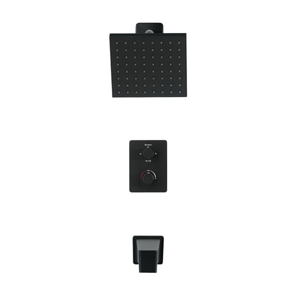 akuaplus® Square Black 3-Function Thermostatic Bath Shower Valve Set w/ Square Showerhead and Spout