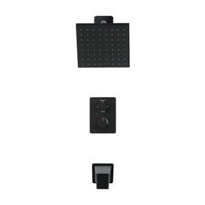 akuaplus® Square Black 3-Function Thermostatic Bath Shower Valve Set w/ Square Showerhead and Spout