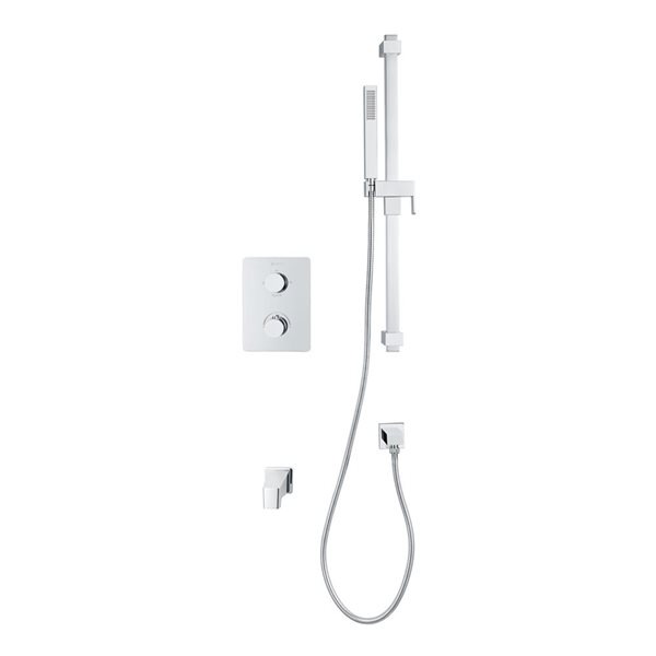 akuaplus® Square Chrome 3-Function Thermostatic Bath Shower Valve Set w/ Square Adjustable Hand Shower on Post and Spout