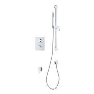 akuaplus® Square Chrome 3-Function Thermostatic Bath Shower Valve Set w/ Square Adjustable Hand Shower on Post and Spout