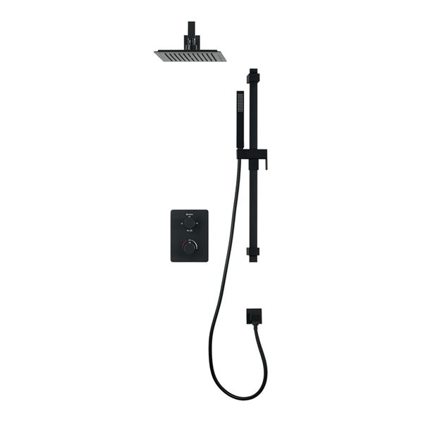 akuaplus® Square Matte Black 3-Function Thermostatic Shower Valve Set w/ Showerhead and Hand Shower on Post