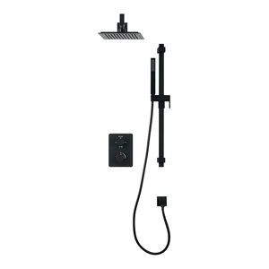 akuaplus® Square Matte Black 3-Function Thermostatic Shower Valve Set w/ Showerhead and Hand Shower on Post