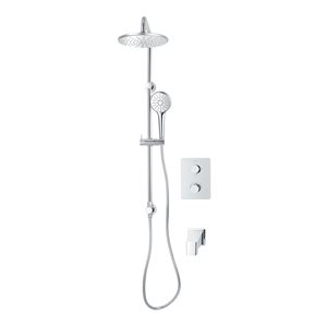 akuaplus® Square Chrome 3-Function Thermostatic Bath Shower Valve Set w/ Showerhead, Hand Shower on Post and Spout