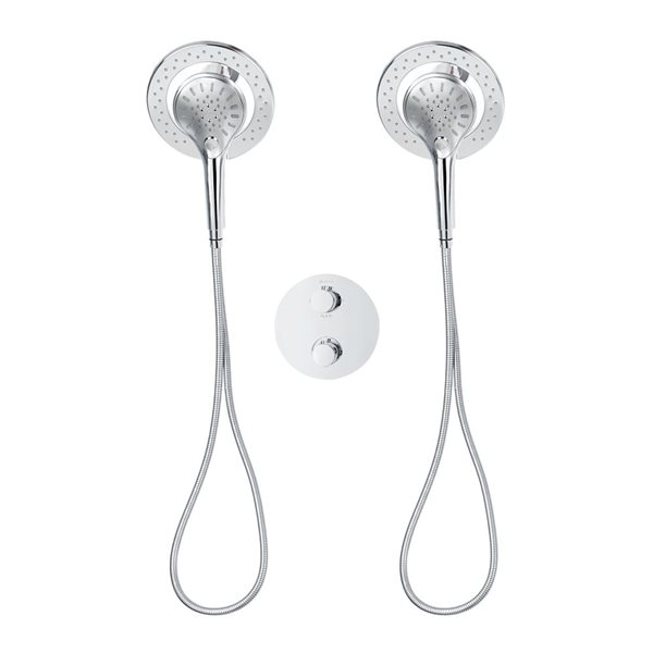 akuaplus® Round Chrome 4-Way Diverter Thermostatic Shower Valve Set w/ 2 Magnetic Hand Showers