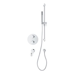 Robinet de bain-douche thermostatique 4 voies chrome rond akuaplus(MD), douche à main ajustable sur mât et bec