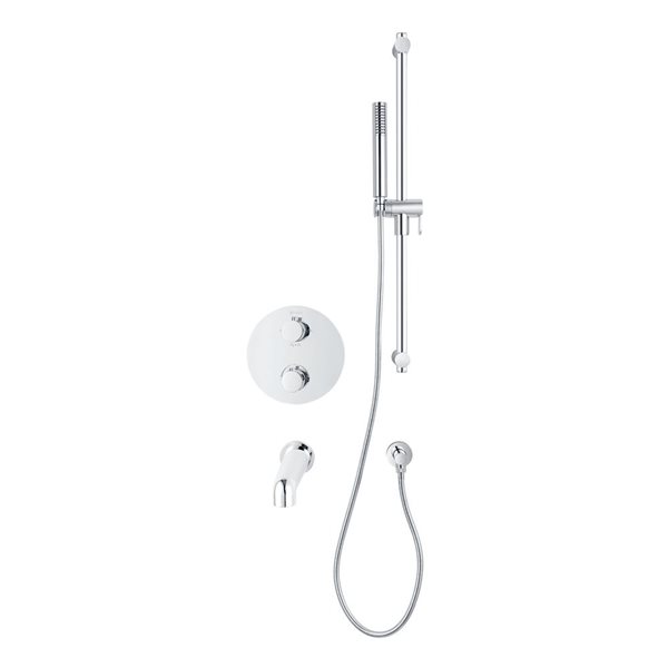 akuaplus® Round Chrome 4-Way Thermostatic Bath Shower Valve Set w/ Adjustable Hand Shower on Post and Spout