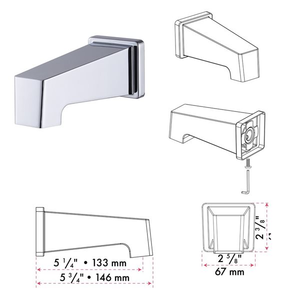 Robinetterie de bain-douche thermostatique 3 voies chrome carrée akuaplus(MD) avec pomme de douche carrée et bec