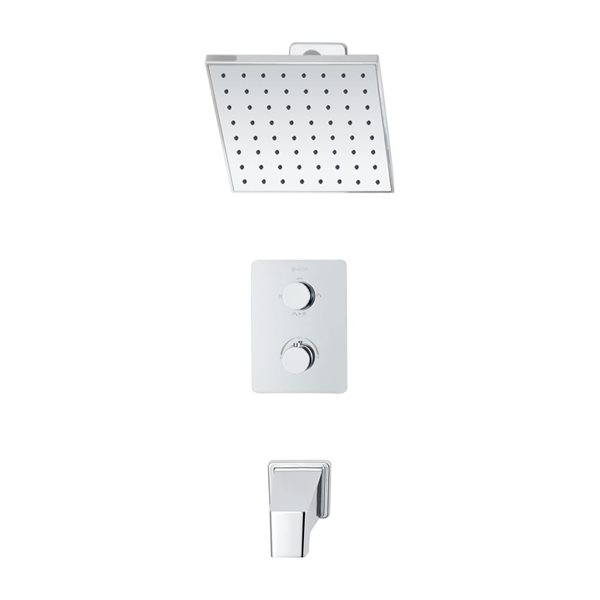 Robinetterie de bain-douche thermostatique 3 voies chrome carrée akuaplus(MD) avec pomme de douche carrée et bec