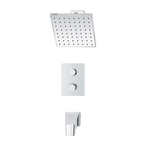 akuaplus® Square Chrome 3-Function Thermostatic Bath Shower Valve Set w/ Square Showerhead and Spout