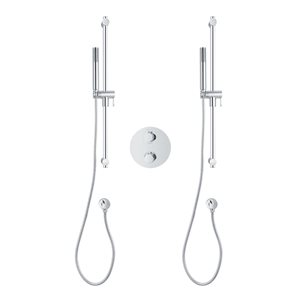 akuaplus® Round Chrome 4-Way Diverter Thermostatic Shower Valve Set w/ 2 Hand Showers on Posts