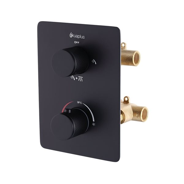 Robinetterie de douche thermostatique à 3 fonctions carrée noire akuaplus(MD) à 2 têtes carrées montées au plafond