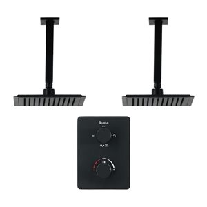 Robinetterie de douche thermostatique à 3 fonctions carrée noire akuaplus(MD) à 2 têtes carrées montées au plafond