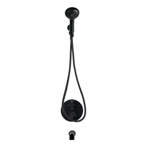 akuaplus® Round Matte Black 4-Way Diverter Thermostatic Bath Shower Valve Set w/ 5-Setting Hand Shower and Spout