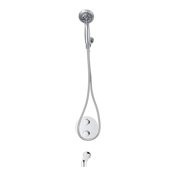 Robinet de bain-douche thermostatique à inverseur 4 voies chrome rond akuaplus(MD), douche à main 5 jets et bec