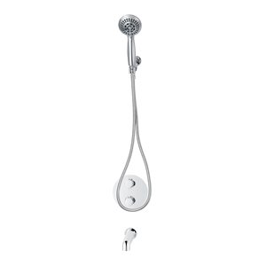 Robinet de bain-douche thermostatique à inverseur 4 voies chrome rond akuaplus(MD), douche à main 5 jets et bec