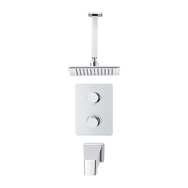 Robinet de bain-douche thermostatique 3 fonctions chrome carré akuaplus(MD), tête montée au plafond et bec