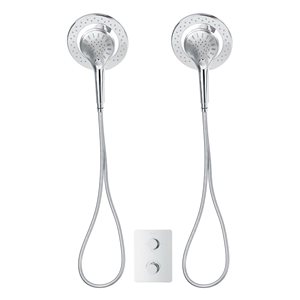 akuaplus® Round Chrome 3-Function Thermostatic Shower Valve Set w/ 2 Magnetic Hand Showers/Showerheads