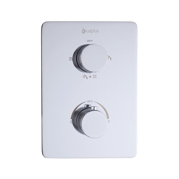 Robinetterie de douche thermostatique 3 voies chrome carré akuaplus(MD) tête de douche/douche à main ajustable sur mât