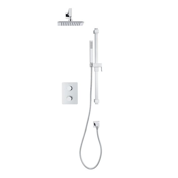 akuaplus® Square Chrome 3-Function Thermostatic Shower Valve Set w/ Showerhead and Adjustable Hand Shower on Post