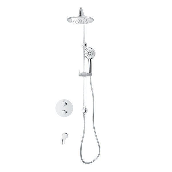 Robinet de bain-douche thermostatique à inverseur 4 voies chrome rond akuaplus(MD), pomme de douche/douche à main et bec