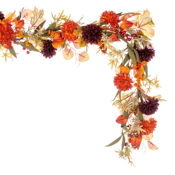 Vickerman 5-ft Orange and Burgundy Artificial Mixed Mum, Chinese Lantern, and Berry Garland