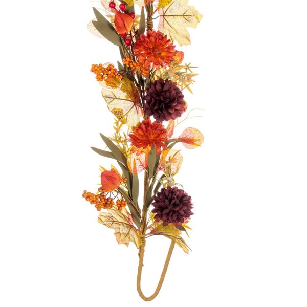 Vickerman 5-ft Orange and Burgundy Artificial Mixed Mum, Chinese Lantern, and Berry Garland